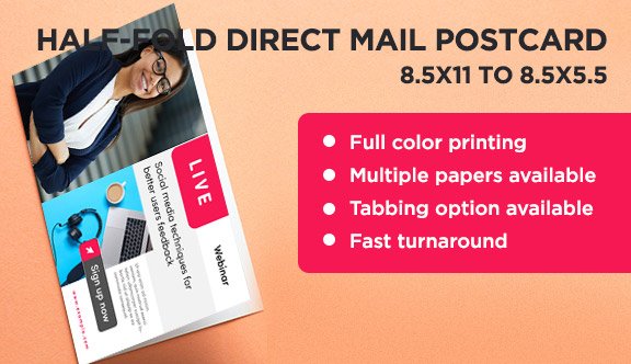 Half-Fold Direct Mail Postcard - 8.5x11 to 8.5x5.5