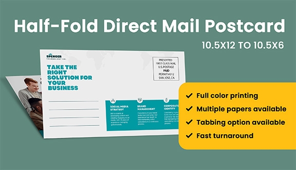 Half-Fold Direct Mail Postcard - 10.5x12 to 10.5x6