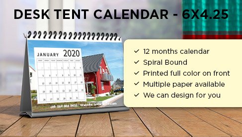 12 Month Desk Tent Calendar - 6x4.25